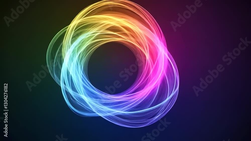 Vibrant Swirl of Colorful Light Trails Forms Circular Pattern Against Dark Background, Creating Dynamic and Energetic Visual Effect with Mesmerizing Spectrum of Colors Including Blue, Green, Yellow