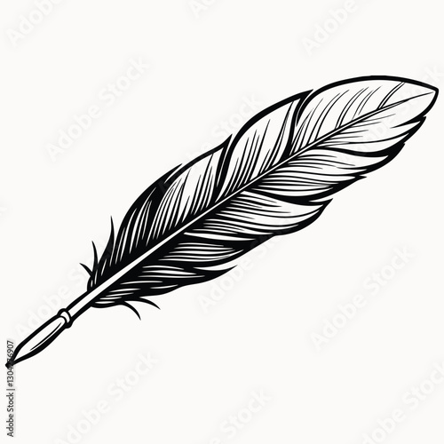 Vector isolated silhouette of bird feather. Feather icon template color editable. Feather symbol vector sign isolated on white background.