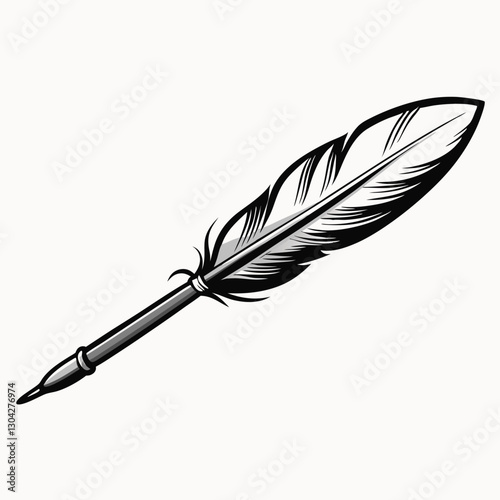 Vector isolated silhouette of bird feather. Feather icon template color editable. Feather symbol vector sign isolated on white background.