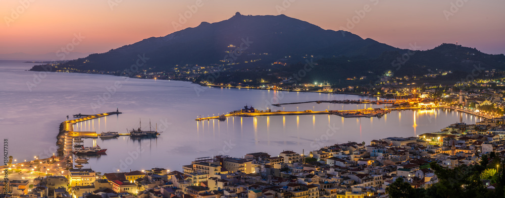 Panoramic view of Zakynthos town and harbor