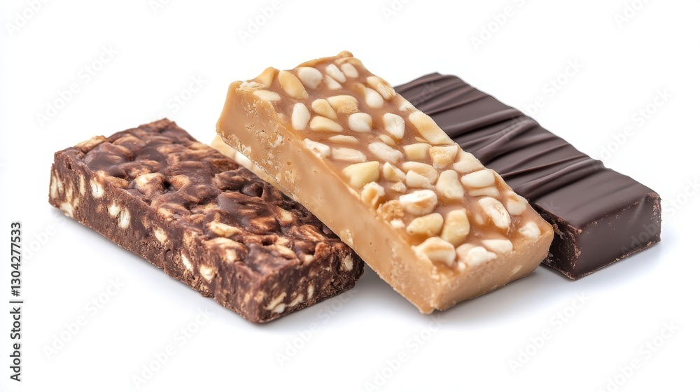 Protein bars featuring peanuts and chocolate coating, presenting varied flavors, textures, delivering nutritional balance and instant energy for active lifestyles Protein bars featuring peanuts and chocolate coating, presenting varied flavors, textures, delivering nutritional balance and instant energy for active lifestyles