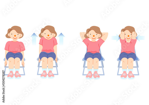椅子に座って体操をする女性イラスト