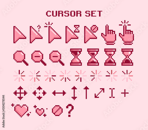 Pink Snow Pixel Cursor set