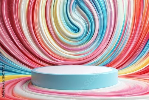 High-tech product display on hexagonal 3D podium with transparent surfaces.