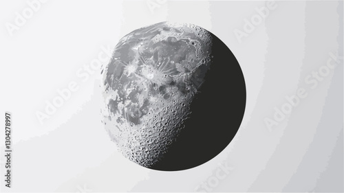A detailed grayscale graphite drawing of a gibbous moon. The drawing shows shading and textural details on the moon's surface, with a clear distinction between the illuminated and shadowed