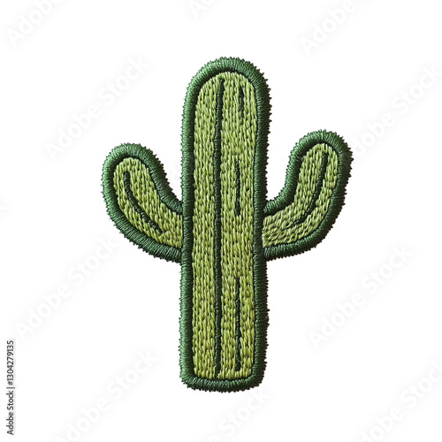 Simple cactus embroidery patch logo, desert green tones, clean stitch on the PNG Background. –