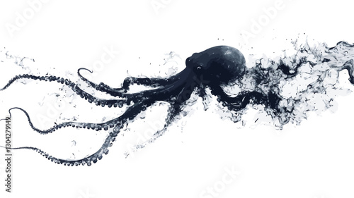 The image is a digital illustration or rendering of an octopus.  The octopus is depicted in shades of dark blue and black against a pure white background. The style is abstract, with the