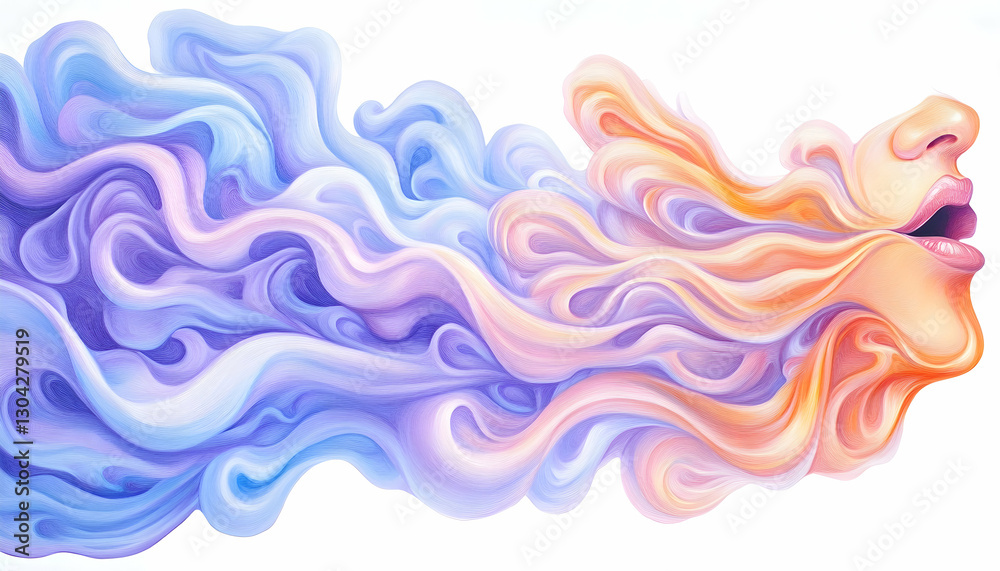 Obraz premium Abstract female face transforming into pastel swirls