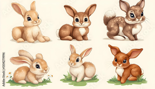 Adorable baby bunnies posing on white background