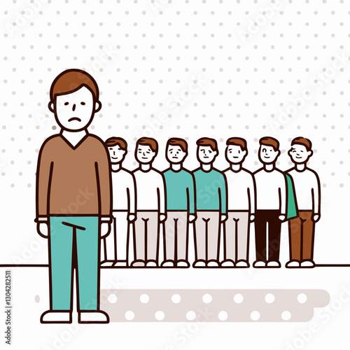 Sad Man Feeling Lonely and Excluded from Group