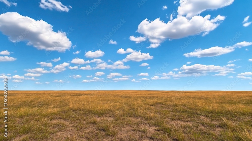 Golden Field Under a Bright Blue Sky with Fluffy White Clouds Golden Field Under a Bright Blue Sky with Fluffy White Clouds