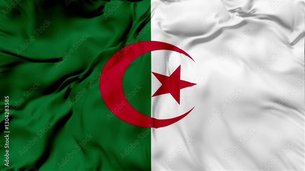 Algeria Flag Waving in The Wind, Motion Animation Algeria Flag 4K