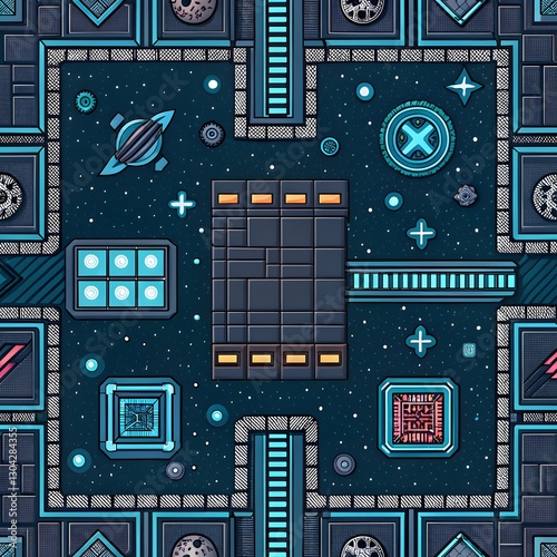Futuristic Space Station Top Down View Sci Fi Game Background Design