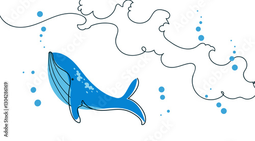 World Aquatic Animal Day  line art banner. vector illustration. World Whale Day. World ocean day. Whale in a marine.Continuous one line drawing of  whale