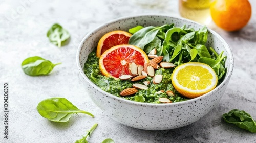 Wallpaper Mural A vibrant salad bowl with fresh greens, citrus slices, and nuts, perfect for a healthy meal. Torontodigital.ca
