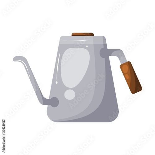 A vector illustration of a gooseneck kettle, designed for pour-over coffee brewing. This image highlights the kettle's sleek design and long, slender spout, perfect for controlled pouring.