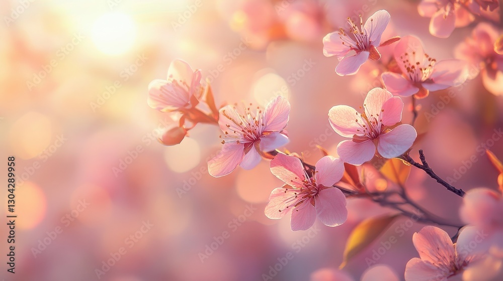 A canvas of soft-focus pink blossoms, bathed in golden sunlight, creating a dreamy, ethereal atmosphere. A canvas of soft-focus pink blossoms, bathed in golden sunlight, creating a dreamy, ethereal atmosphere.