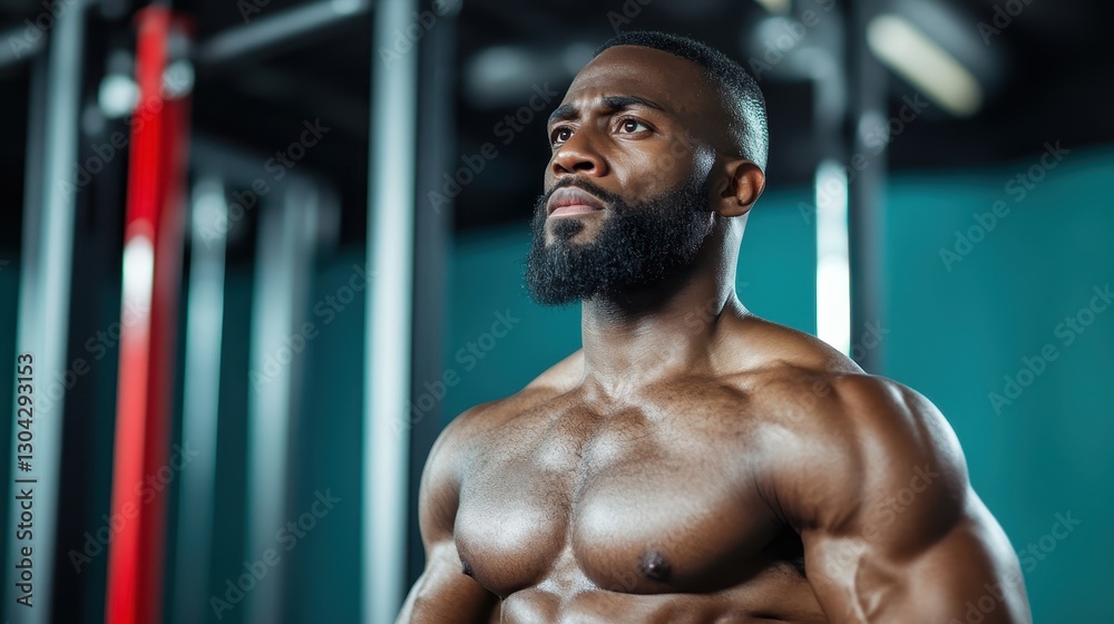 A muscular man with a well-defined physique and beard, posing confidently in a gym, showcasing strength and determination, embodying the essence of fitness and self-discipline. A muscular man with a well-defined physique and beard, posing confidently in a gym, showcasing strength and determination, embodying the essence of fitness and self-discipline.
