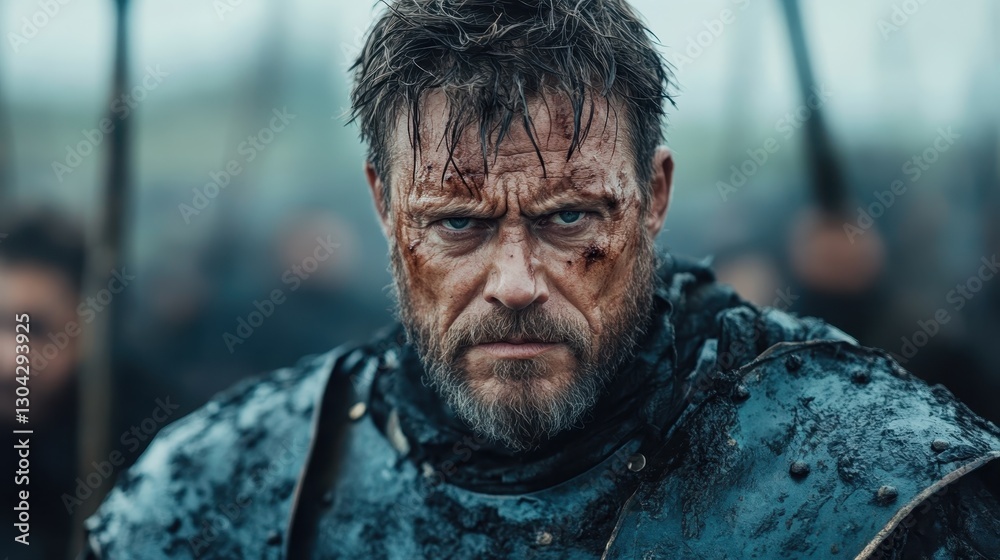 A rugged warrior stands steadfast, his battle-worn armor glistening under the twilight sky, embodying strength, resilience, and a readiness for combat in turbulent times. A rugged warrior stands steadfast, his battle-worn armor glistening under the twilight sky, embodying strength, resilience, and a readiness for combat in turbulent times.