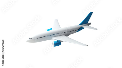 Model airplane representation flying against a plain white background
