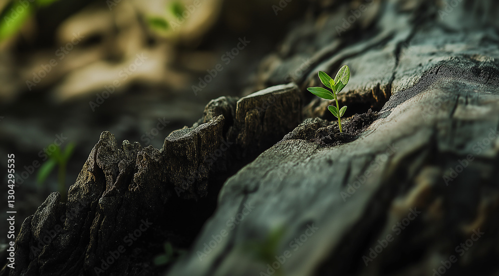 Small Green Sprout Emerging from an Old Tree Stump – Symbolizing Renewal, Growth, and Environmental Sustainability in Nature Small Green Sprout Emerging from an Old Tree Stump – Symbolizing Renewal, Growth, and Environmental Sustainability in Nature