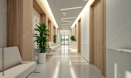 Serene Hospital Corridor: Modern Medical Interior Design