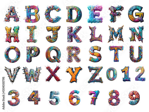 Graffiti Font style 3D rendering Letter 'A to Z' Isolated on png