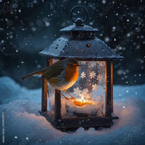 lantern in the snow