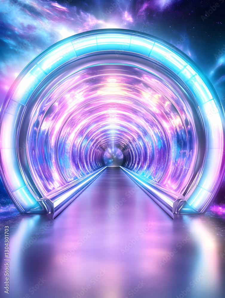 Neon tunnel portal, cosmic background, futuristic scene Neon tunnel portal, cosmic background, futuristic scene