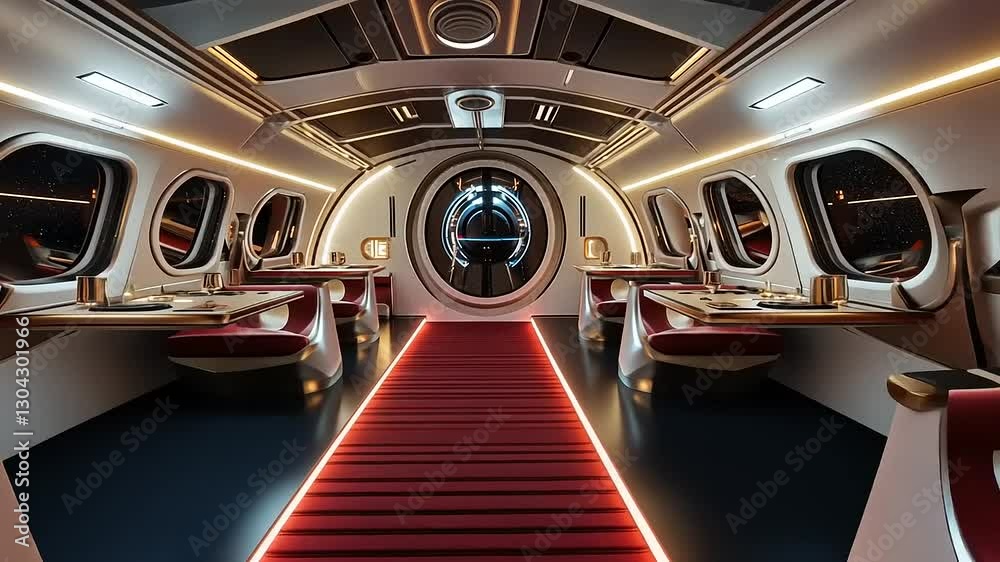 A futuristic dining space with sleek design and ambient lighting. A futuristic dining space with sleek design and ambient lighting.