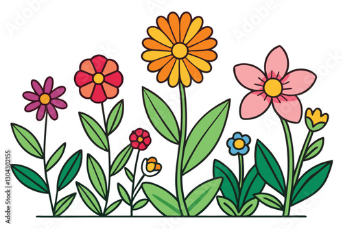 Collection of floral elements and leaves. Collection of blooming meadow flowers isolated on white background.
