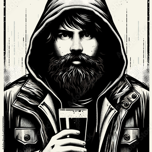 Stylish Man in a Hoodie Holds a Pint of Dark Beer