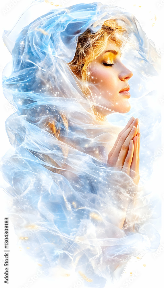 Serene Woman Praying, Veiled in Light, Spiritual Scene Serene Woman Praying, Veiled in Light, Spiritual Scene