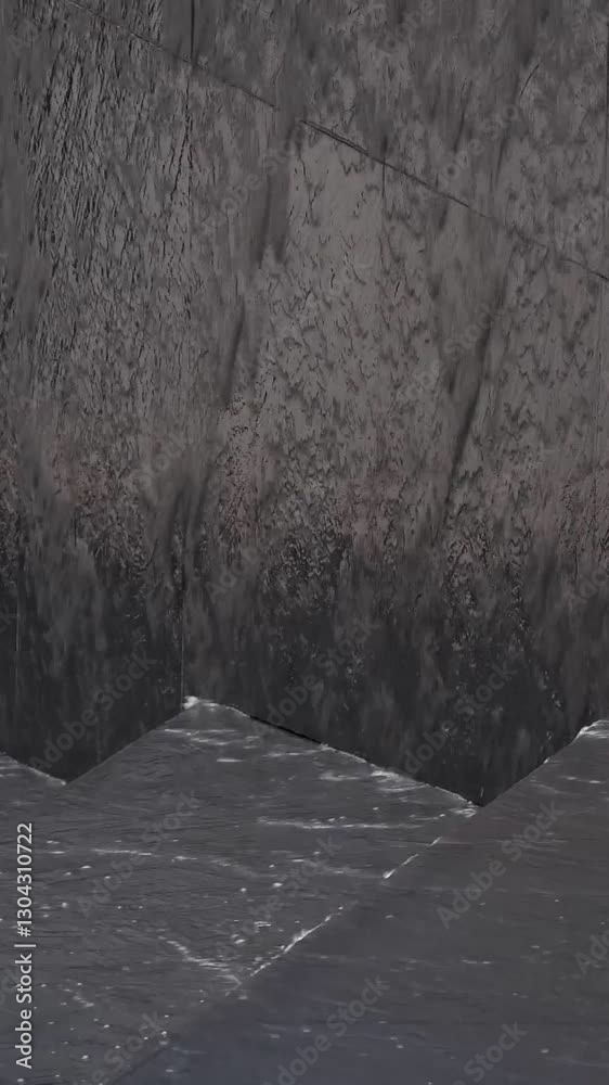 Close-up of water flowing over black stone in an artistic, smooth cascading effect Close-up of water flowing over black stone in an artistic, smooth cascading effect