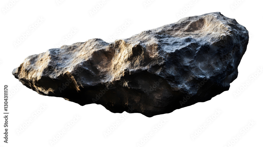 Fototapeta premium Gigantic asteroid floating in deep space, cosmic rock formation, cut out on transparent background