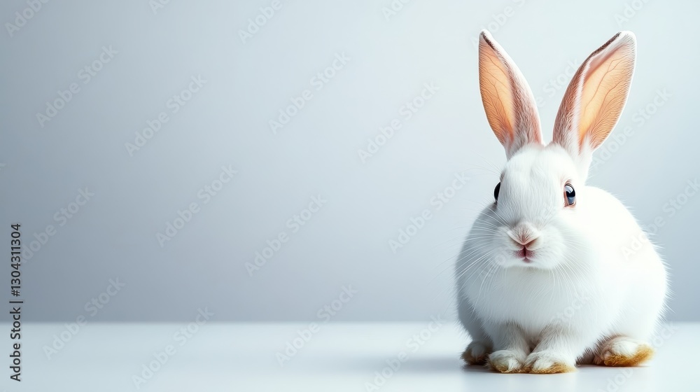 A cute white rabbit with large ears sits on a clean surface, showcasing its fluffy fur and innocent expression, perfect for nature or pet-related themes and projects. A cute white rabbit with large ears sits on a clean surface, showcasing its fluffy fur and innocent expression, perfect for nature or pet-related themes and projects.