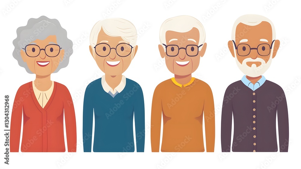 Fototapeta premium Diverse Group of Happy Seniors with Glasses and Distinct Styles