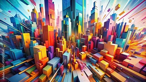 Abstract Cityscape: Bold Lines & Vibrant Geometric Urban Art