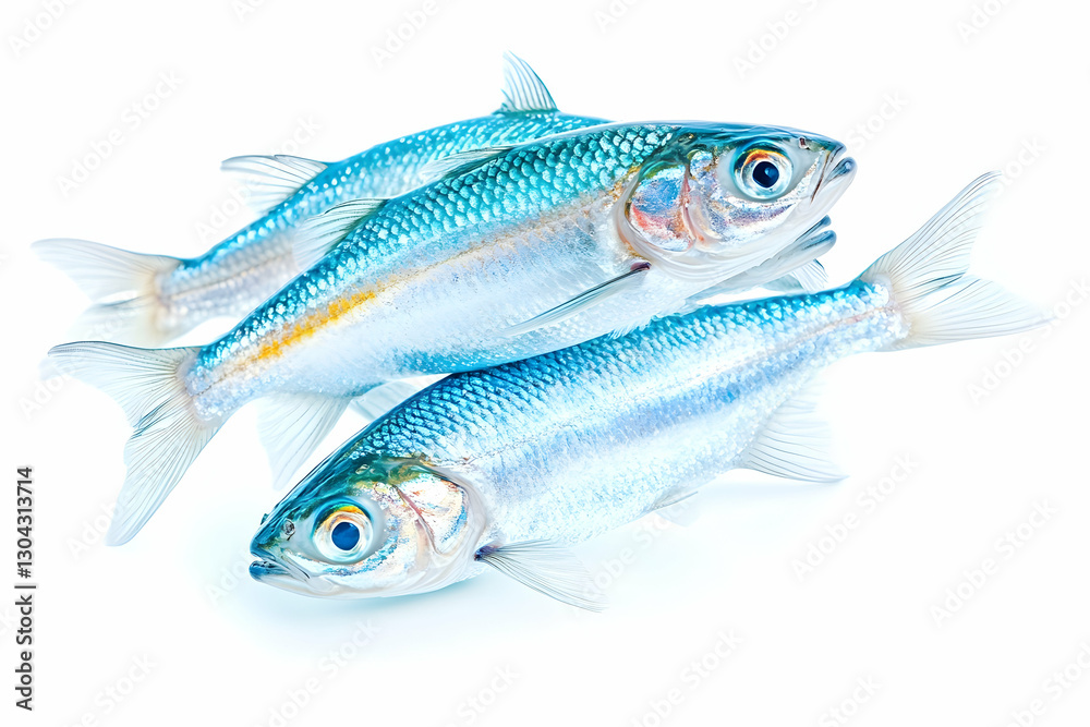 Fototapeta premium Three silvery fish on white background