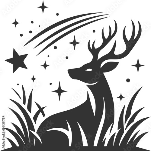 A deer gazing at a shooting star animal silhouette