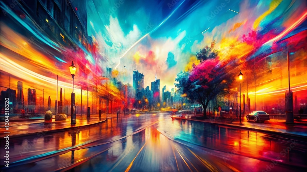 Obraz premium Abstract Double Exposure: Vibrant Geometric Painting - Stock Photo