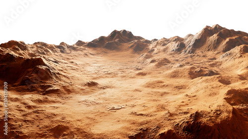 Realistic Mars surface with red rocky terrain, alien planet exploration, cut out on transparent background