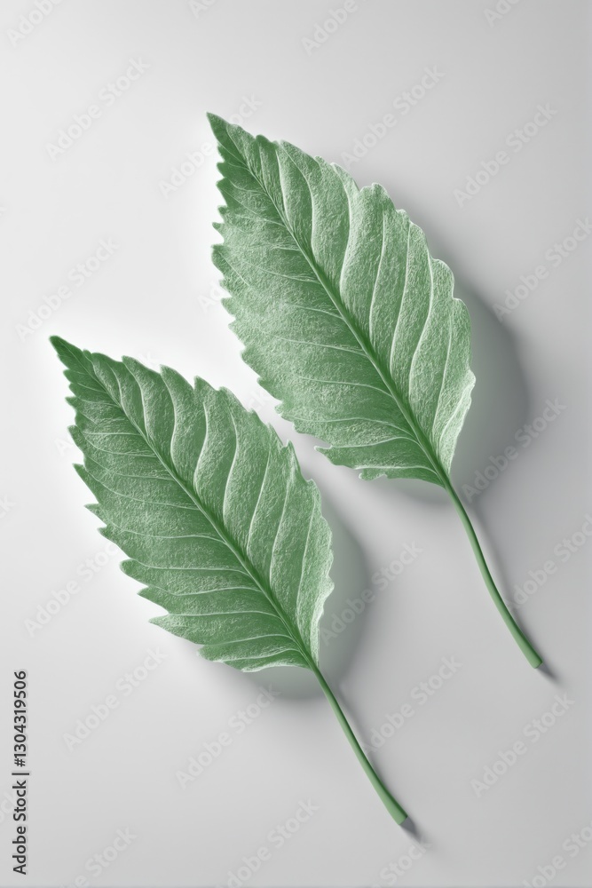 Fototapeta premium Two green leaves isolated on white