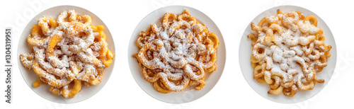 Funnel cake on a white plate, top view with transparent background, smooth blur edge, Generative AI