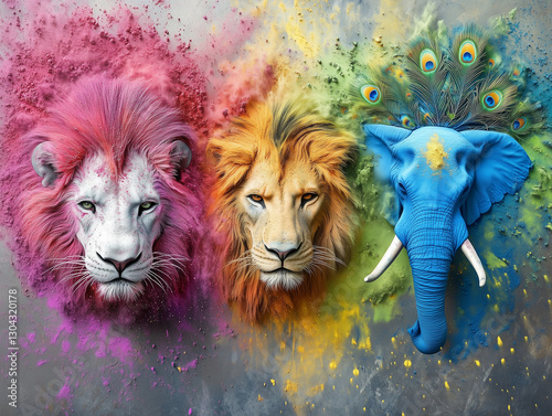 Celebrate the vibrant spirit of Holi with stunning AI-generated images featuring colorful festivities, traditional sweets, joyful human expressions, playful animals, and mesmerizing color explosions. 