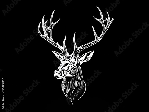 White stag illustration on black photo