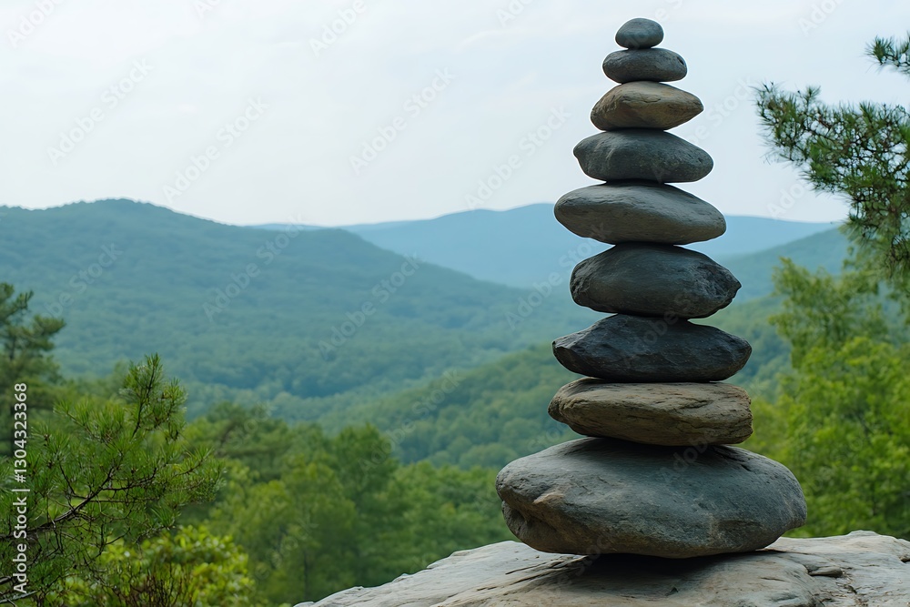 Balanced Rocks on Mountaintop with Scenic View Balanced Rocks on Mountaintop with Scenic View
