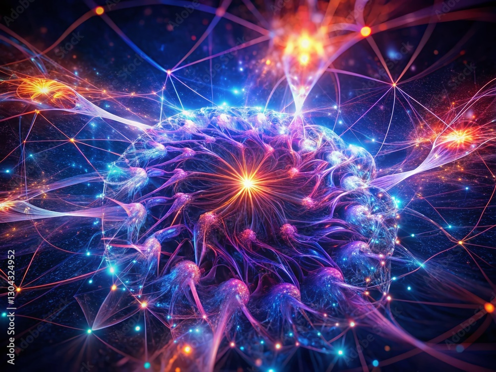 Abstract Network Connectivity: Digital Flow at Night - Stock Photo Abstract Network Connectivity: Digital Flow at Night - Stock Photo