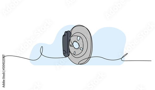 Vector illustration of a brake disc and caliper. Modern flat in continuous line style.