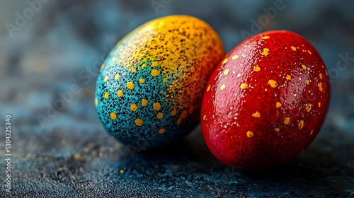 Colorful Easter Eggs on Dark Surface